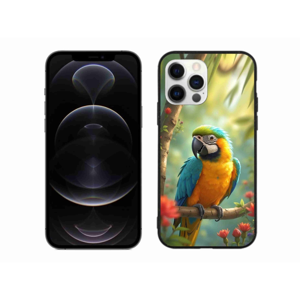 Gelový kryt mmCase na iPhone 12 Pro Max - papoušek ara modrožlutá