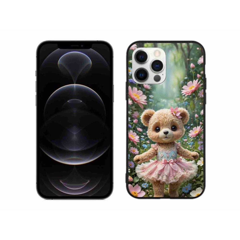 Gelový kryt mmCase na iPhone 12 Pro Max - roztomilý medvídek v květinách