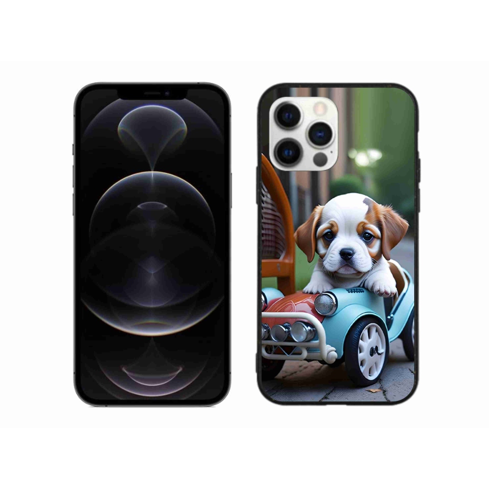 Gelový kryt mmCase na iPhone 12 Pro Max - štěně v retro autě