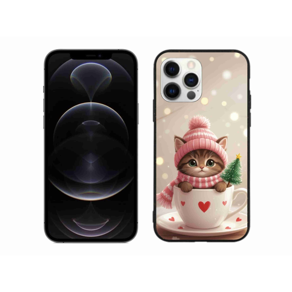 Gelový kryt mmCase na iPhone 12 Pro Max - vánoční kotě v hrnku