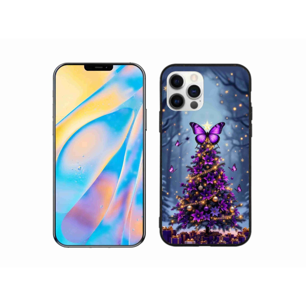 Gelový kryt mmCase na iPhone 12 Pro - motýlí vánoční stromek