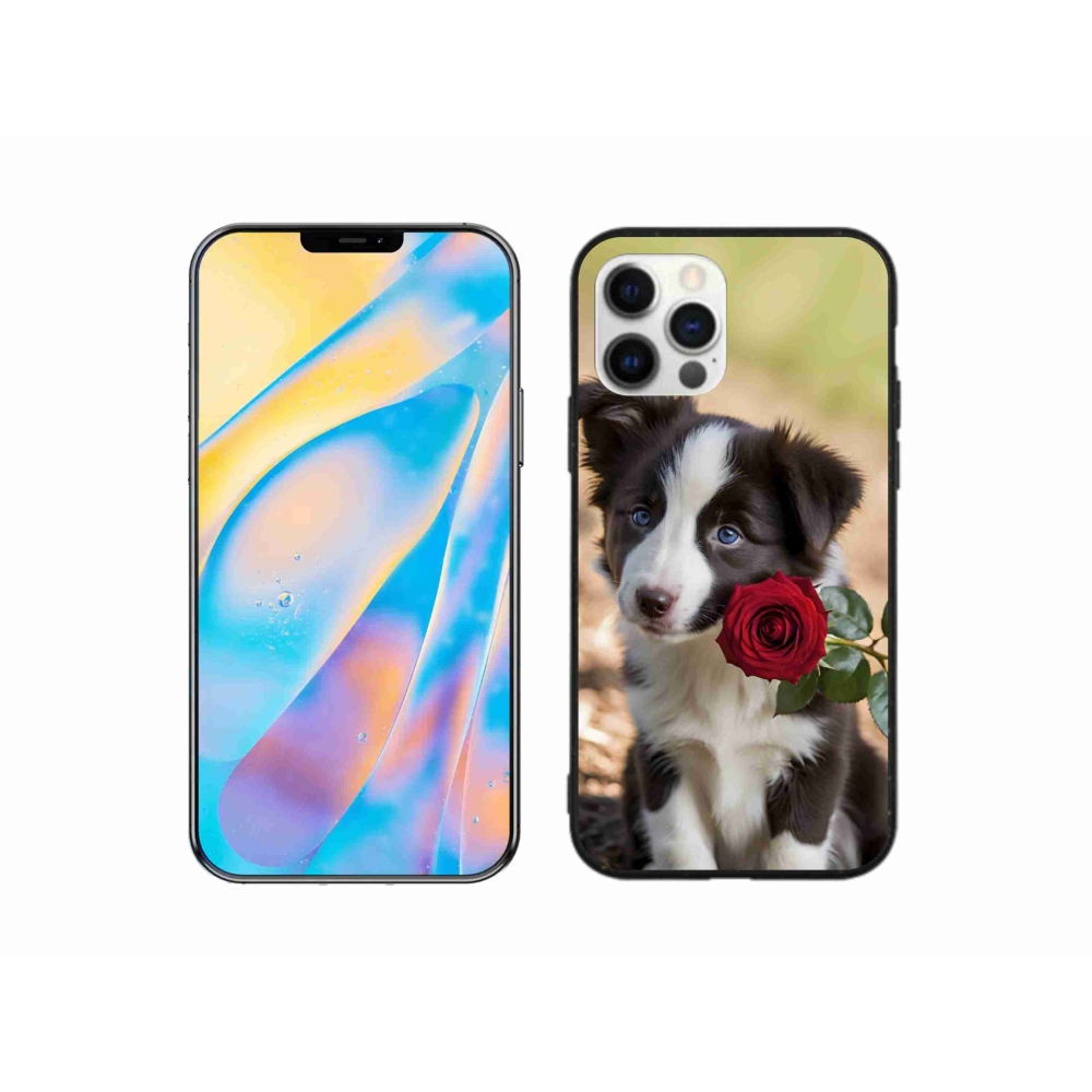Gelový kryt mmCase na iPhone 12 Pro - roztomilá border kolie s růží