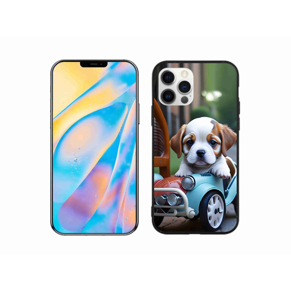 Gelový kryt mmCase na iPhone 12 Pro - štěně v retro autě