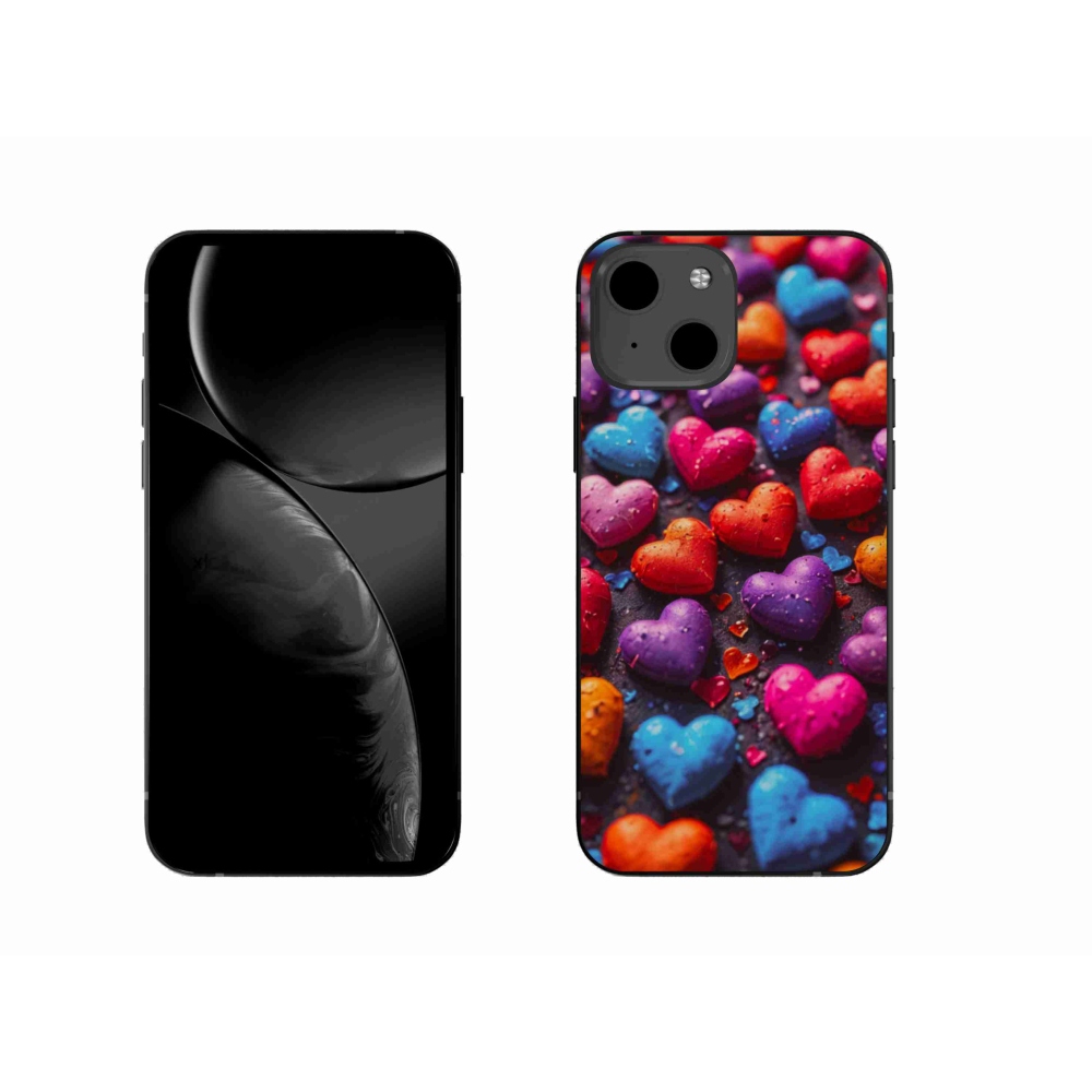 Gelový kryt mmCase na iPhone 13 - barevná srdce