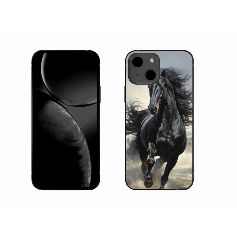 Gelový kryt mmCase na iPhone 13 - běžící černý kůň