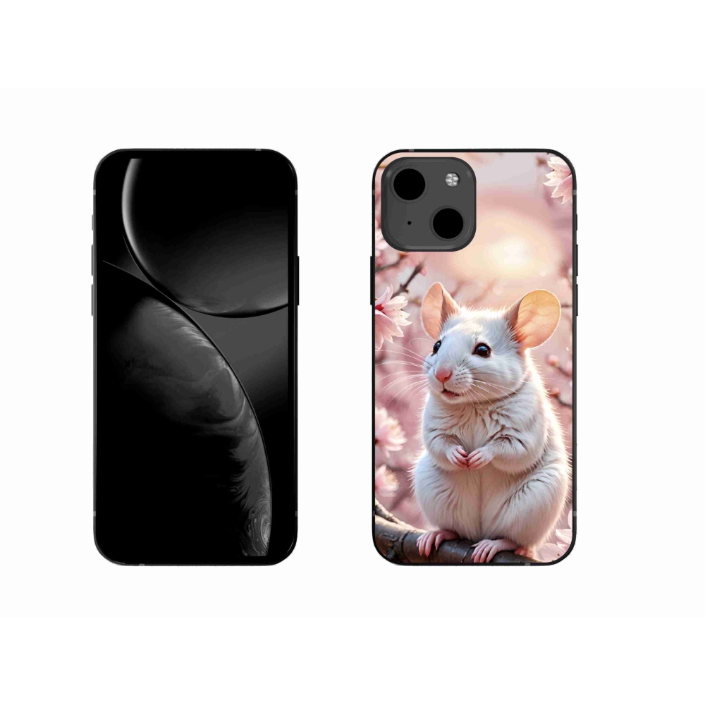 Gelový kryt mmCase na iPhone 13 - bílá myš na větvi
