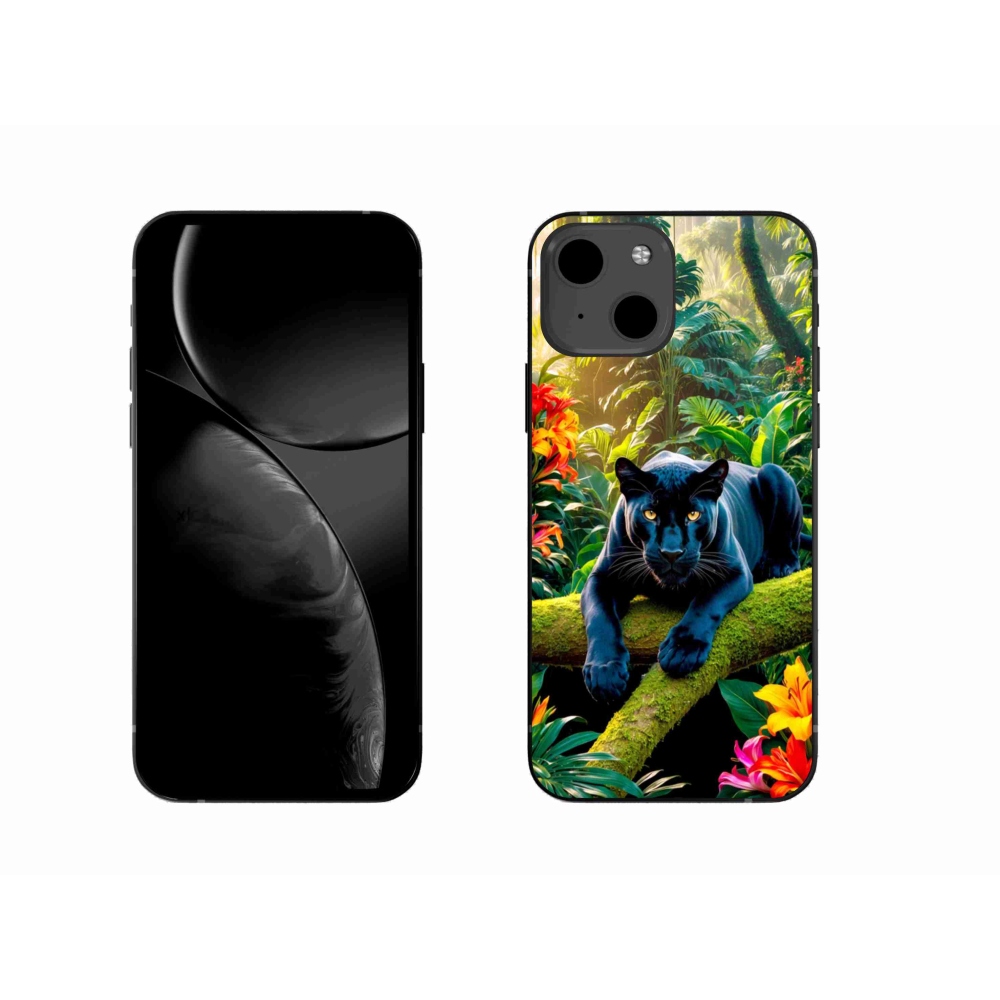 Gelový kryt mmCase na iPhone 13 - černý panter v džungli