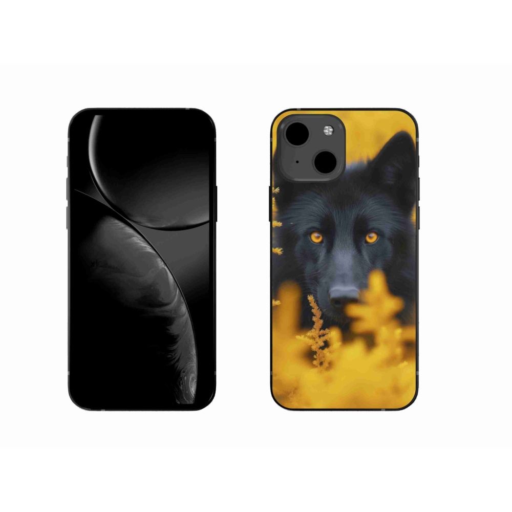 Gelový kryt mmCase na iPhone 13 - černý vlk 2