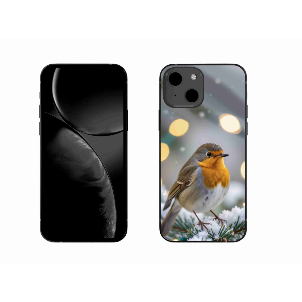 Gelový kryt mmCase na iPhone 13 - červenka v zimě