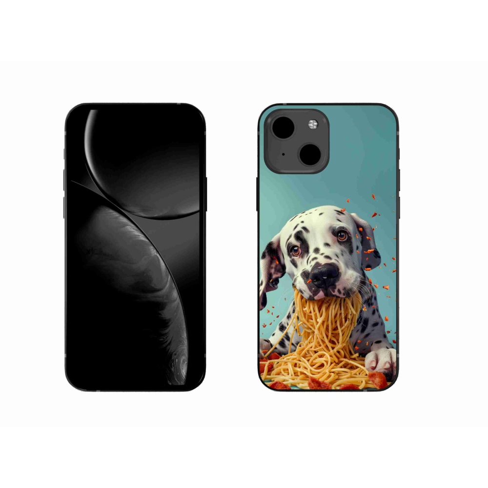 Gelový kryt mmCase na iPhone 13 - dalmatin a špagety