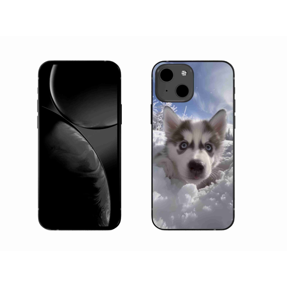 Gelový kryt mmCase na iPhone 13 - husky ve sněhu