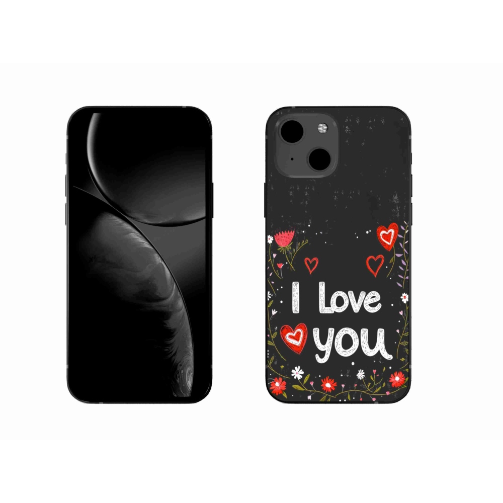 Gelový kryt mmCase na iPhone 13 - I love you černé pozadí
