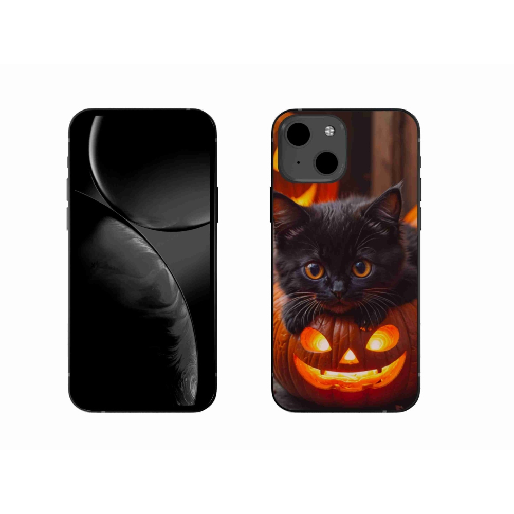 Gelový kryt mmCase na iPhone 13 - kotě a dýně