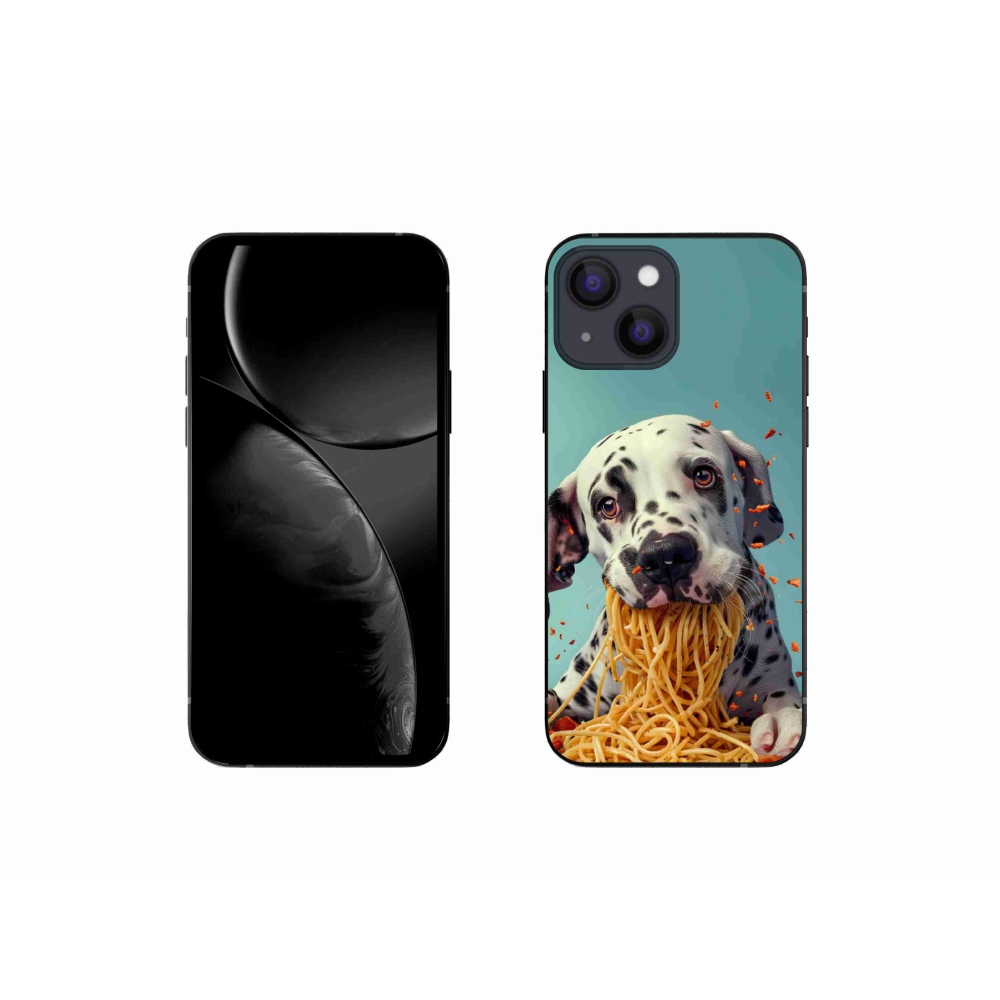 Gelový kryt mmCase na iPhone 13 Mini - dalmatin a špagety