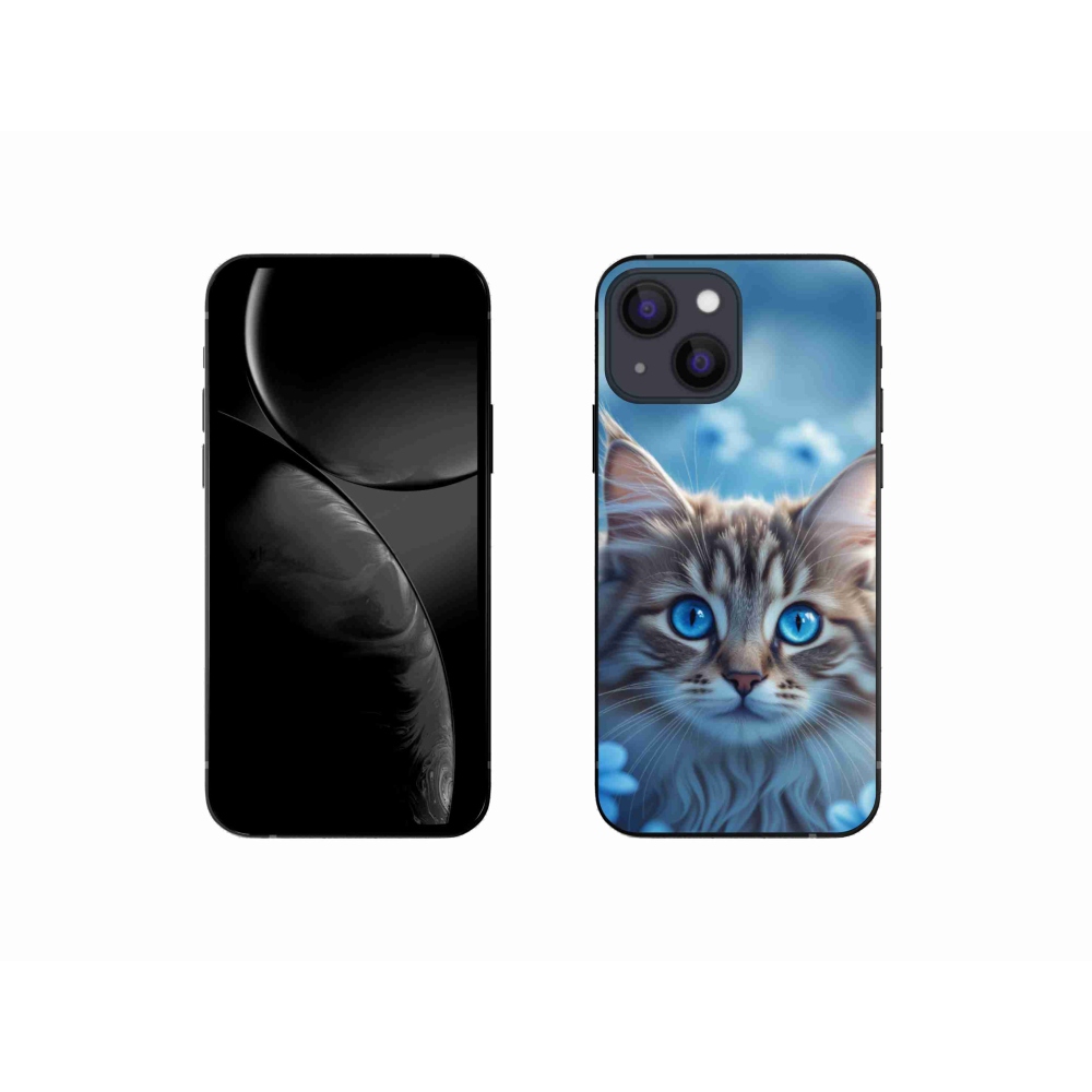 Gelový kryt mmCase na iPhone 13 Mini - koťátko v modrých květech