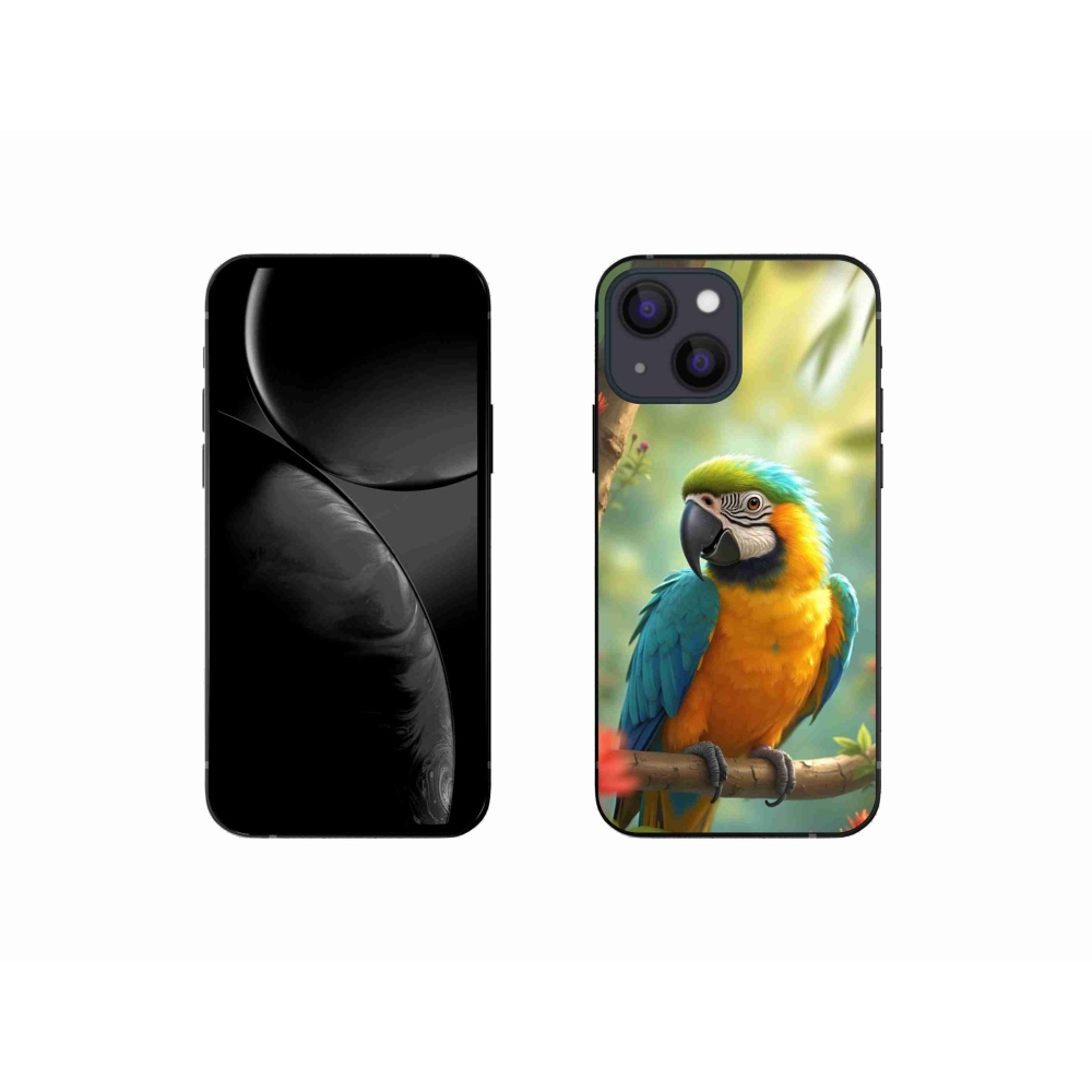 Gelový kryt mmCase na iPhone 13 Mini - papoušek ara modrožlutá