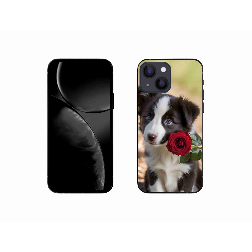 Gelový kryt mmCase na iPhone 13 Mini - roztomilá border kolie s růží