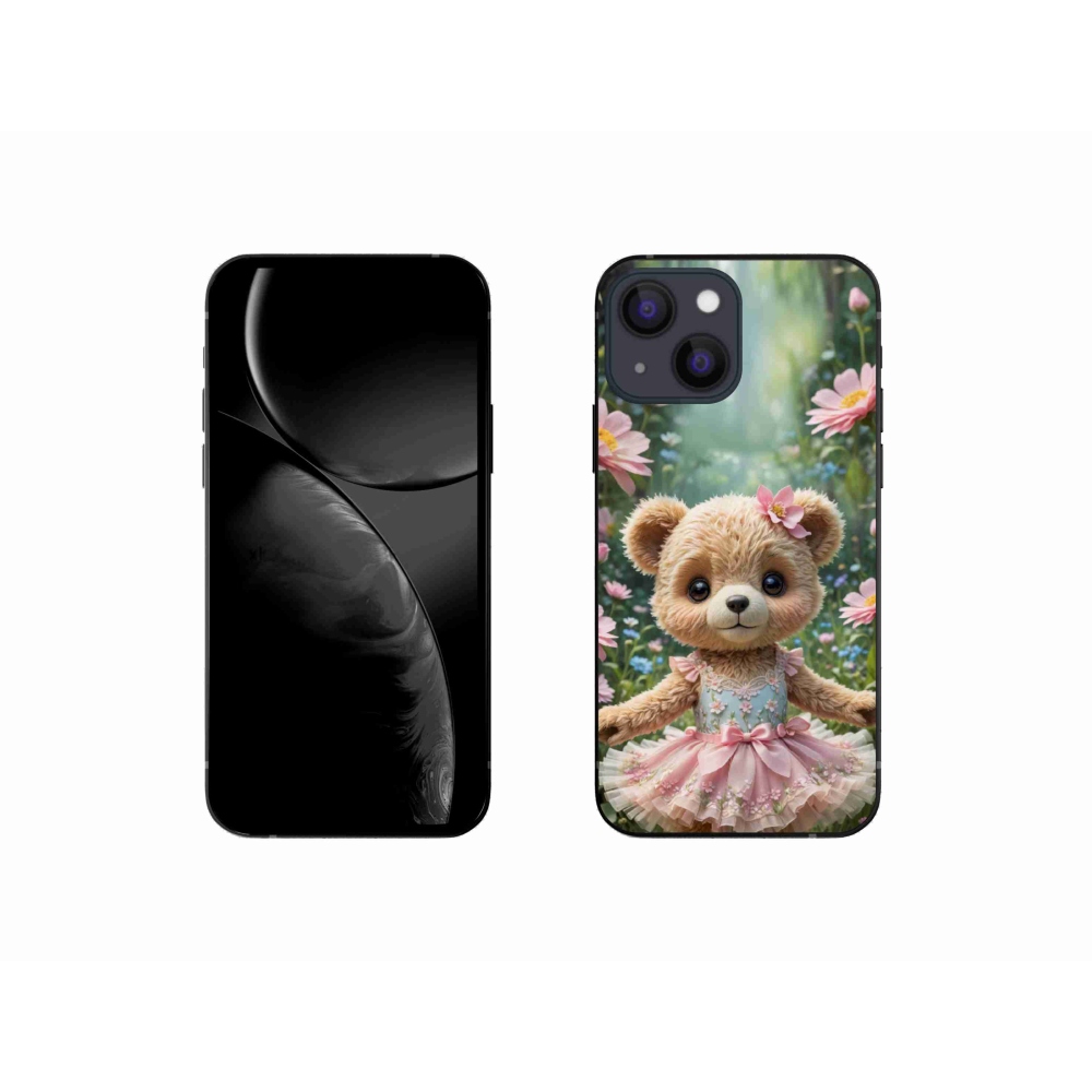 Gelový kryt mmCase na iPhone 13 Mini - roztomilý medvídek v květinách