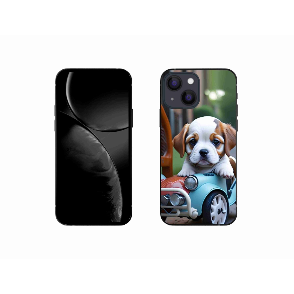Gelový kryt mmCase na iPhone 13 Mini - štěně v retro autě