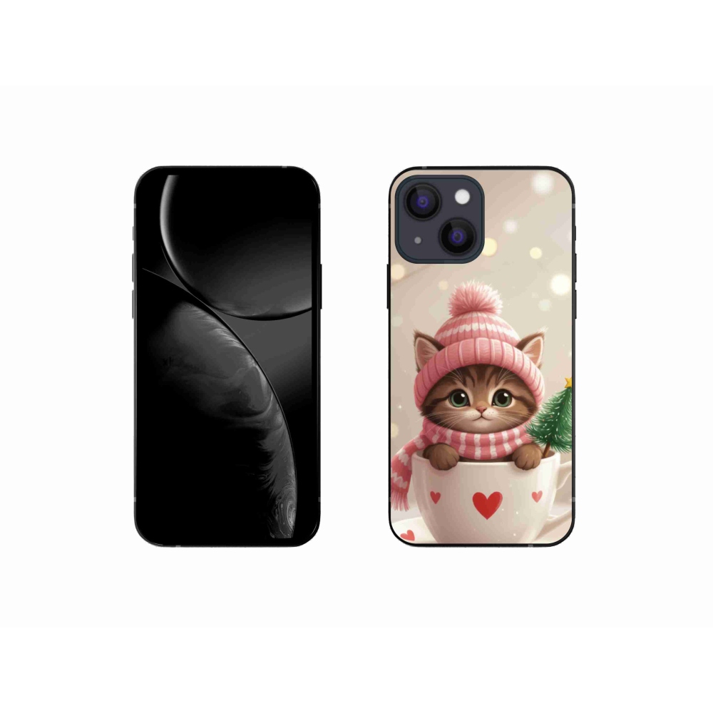 Gelový kryt mmCase na iPhone 13 Mini - vánoční kotě v hrnku