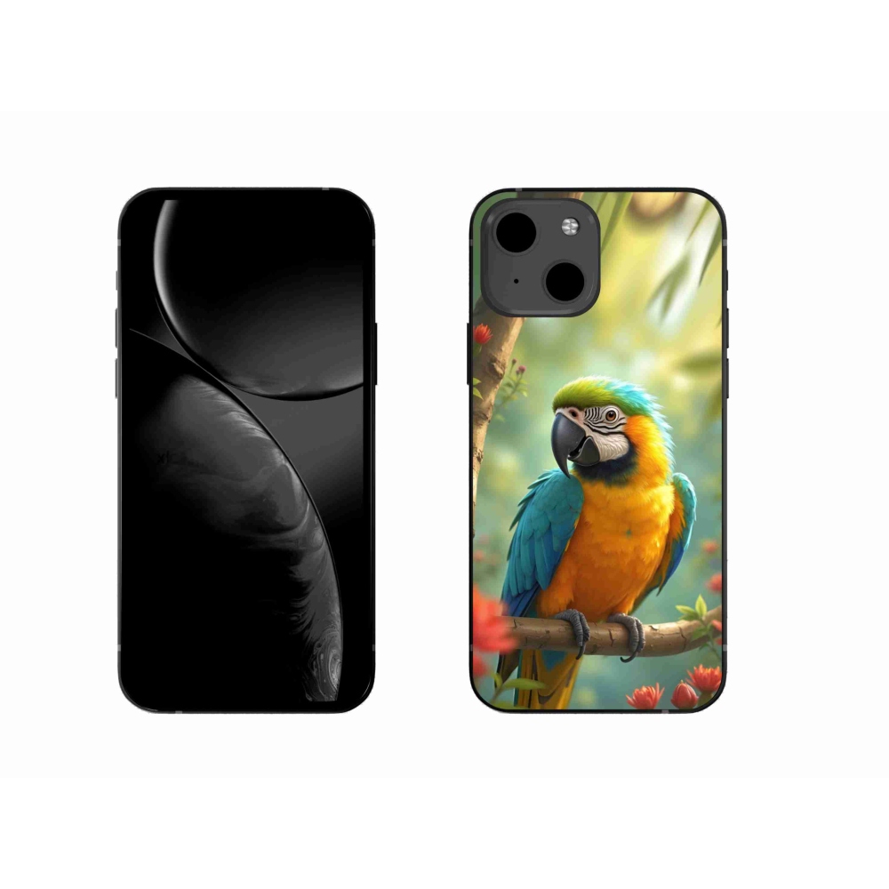 Gelový kryt mmCase na iPhone 13 - papoušek ara modrožlutá