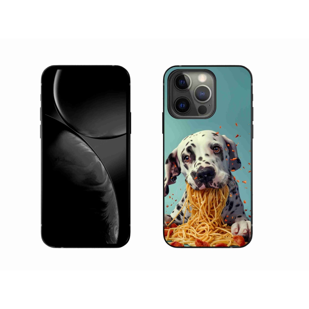Gelový kryt mmCase na iPhone 13 Pro - dalmatin a špagety