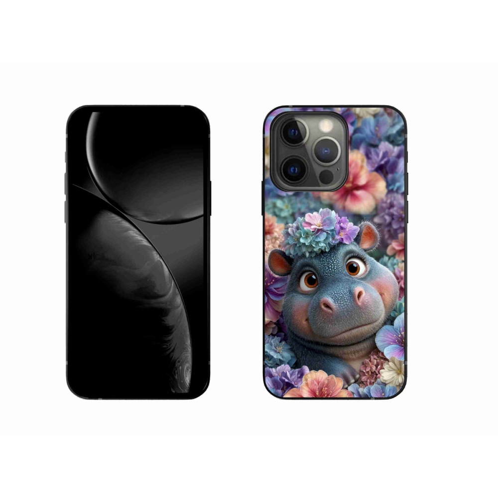 Gelový kryt mmCase na iPhone 13 Pro - hrošík v květinách