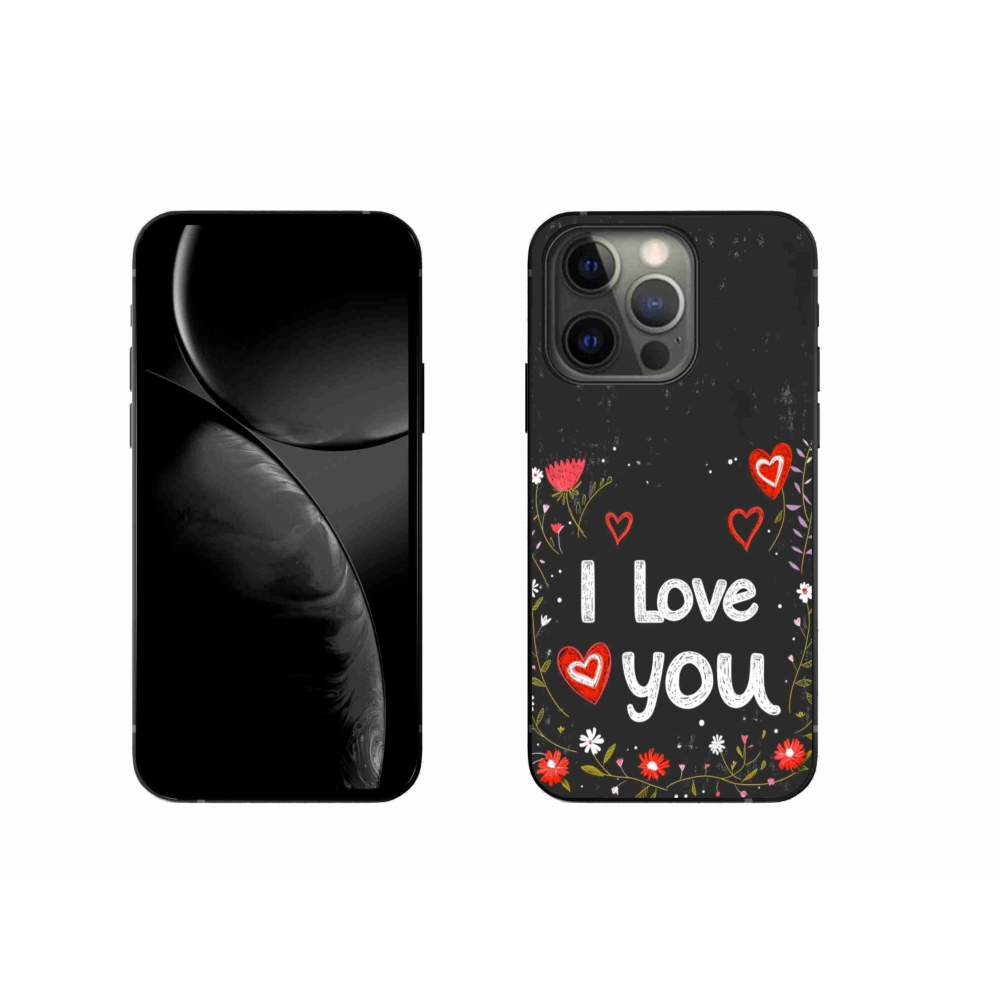 Gelový kryt mmCase na iPhone 13 Pro - I love you černé pozadí