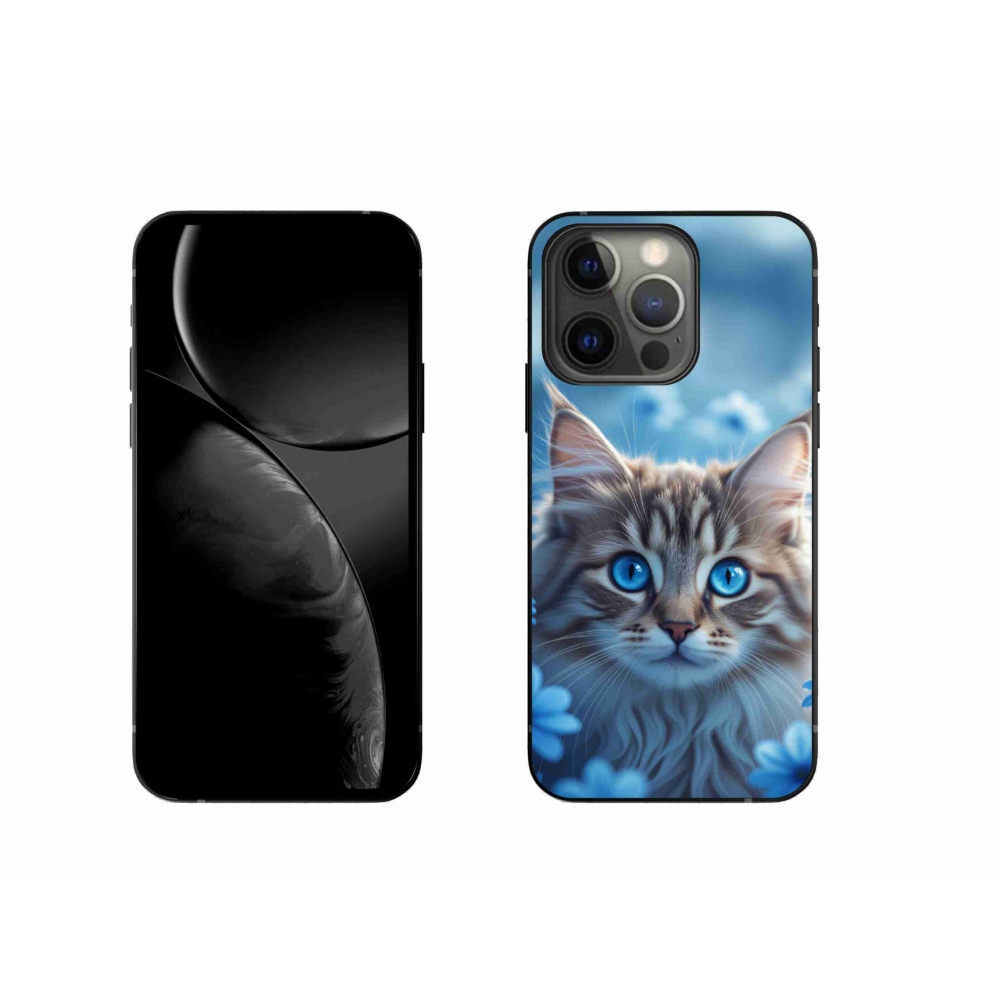 Gelový kryt mmCase na iPhone 13 Pro - koťátko v modrých květech