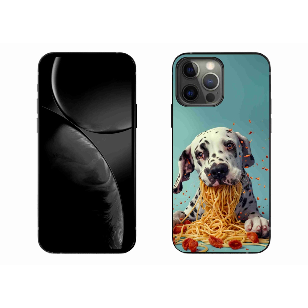 Gelový kryt mmCase na iPhone 13 Pro Max - dalmatin a špagety