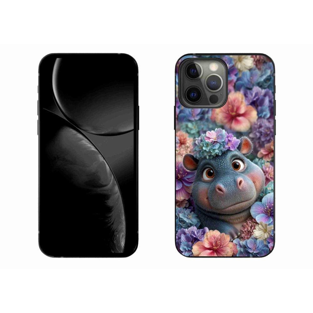 Gelový kryt mmCase na iPhone 13 Pro Max - hrošík v květinách
