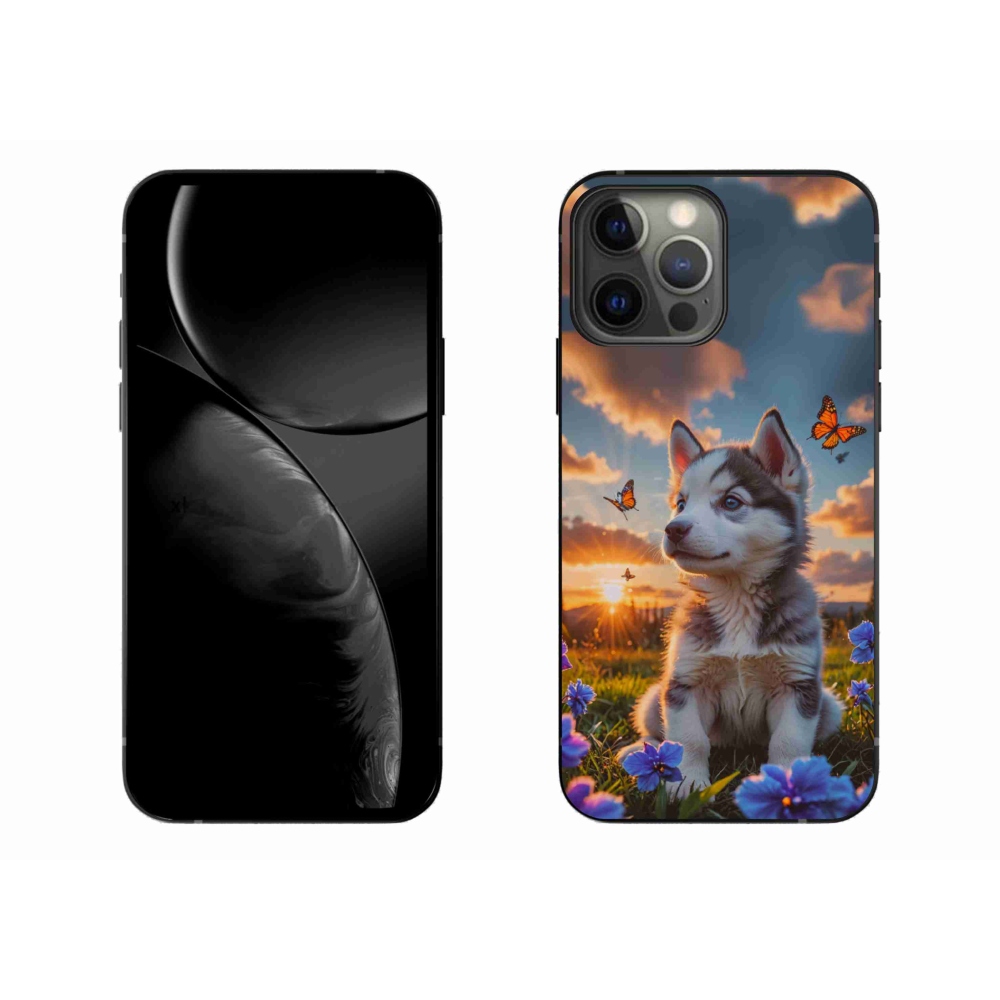 Gelový kryt mmCase na iPhone 13 Pro Max - husky při západu slunce