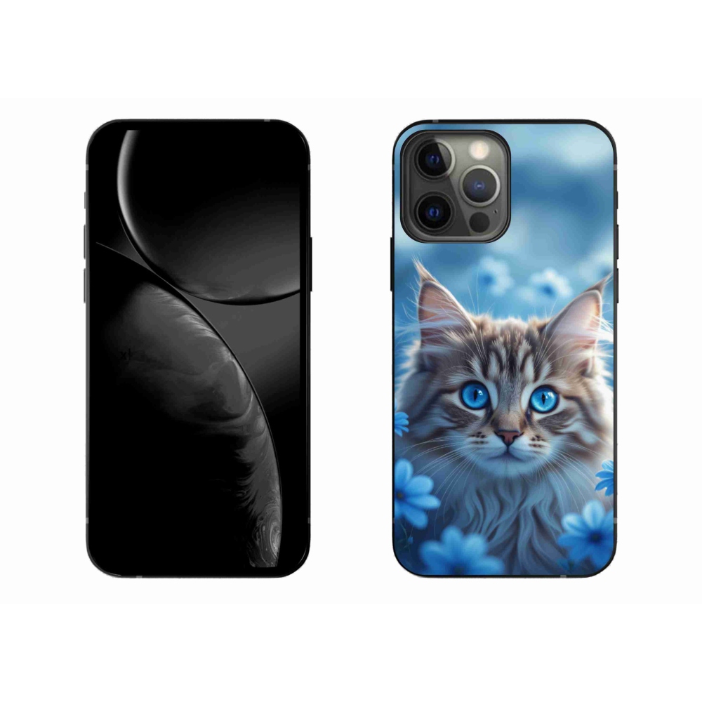 Gelový kryt mmCase na iPhone 13 Pro Max - koťátko v modrých květech