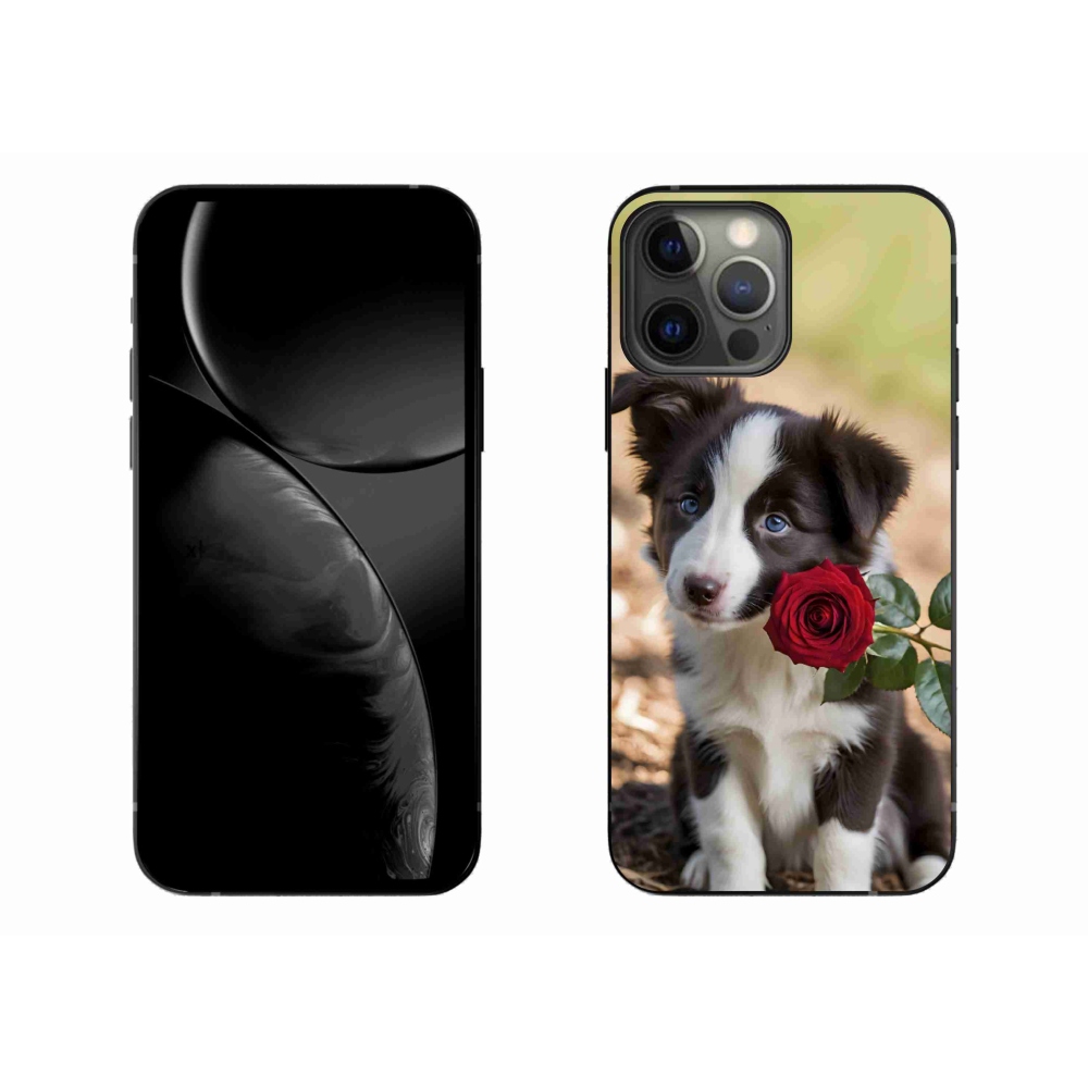 Gelový kryt mmCase na iPhone 13 Pro Max - roztomilá border kolie s růží