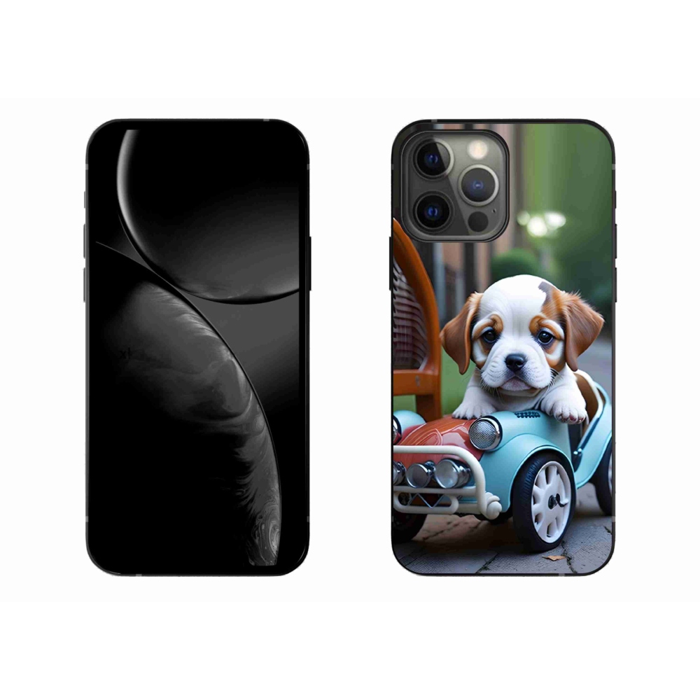 Gelový kryt mmCase na iPhone 13 Pro Max - štěně v retro autě