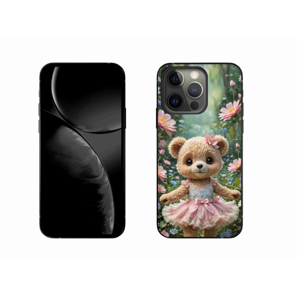 Gelový kryt mmCase na iPhone 13 Pro - roztomilý medvídek v květinách