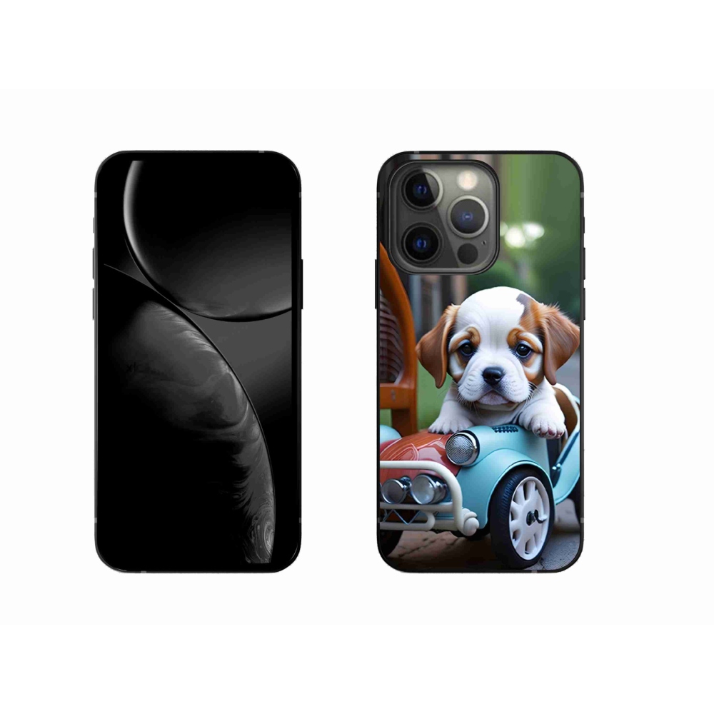 Gelový kryt mmCase na iPhone 13 Pro - štěně v retro autě