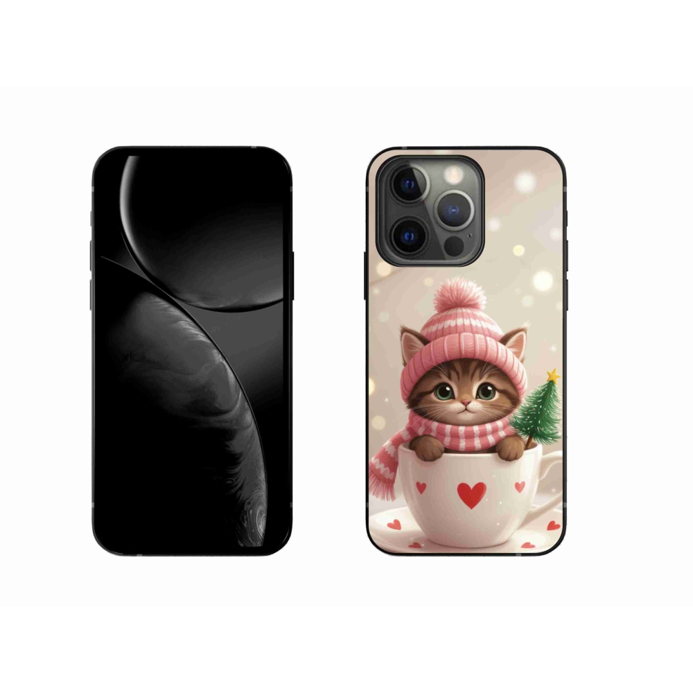 Gelový kryt mmCase na iPhone 13 Pro - vánoční kotě v hrnku