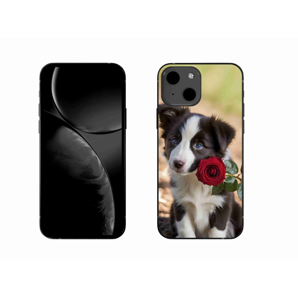 Gelový kryt mmCase na iPhone 13 - roztomilá border kolie s růží
