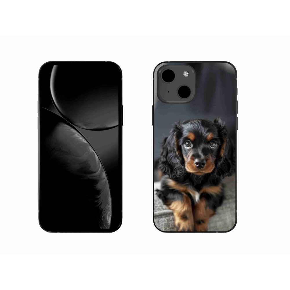 Gelový kryt mmCase na iPhone 13 - roztomilý dlouhosrstý jezevčík