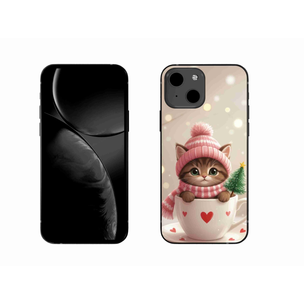 Gelový kryt mmCase na iPhone 13 - vánoční kotě v hrnku
