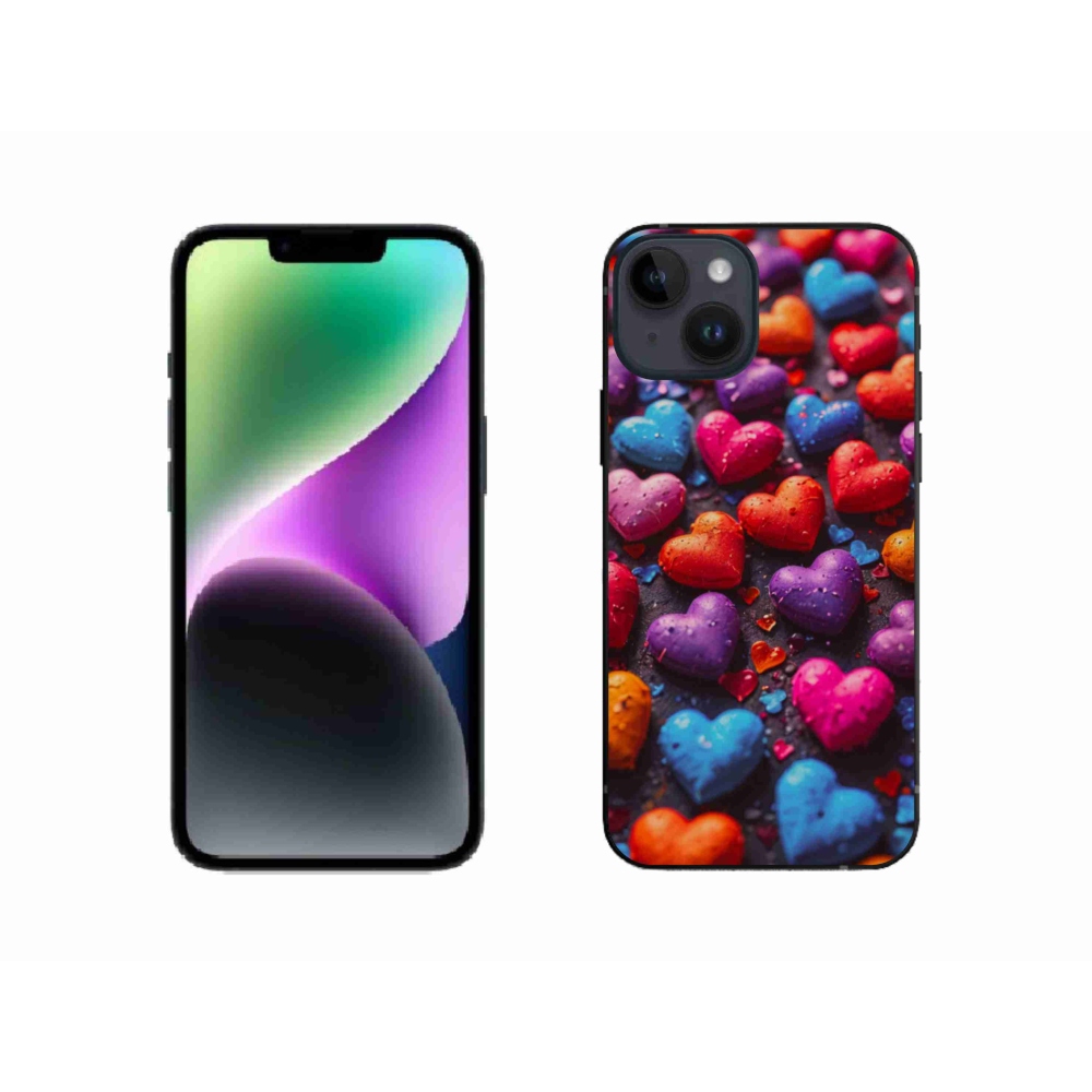 Gelový kryt mmCase na iPhone 14 - barevná srdce