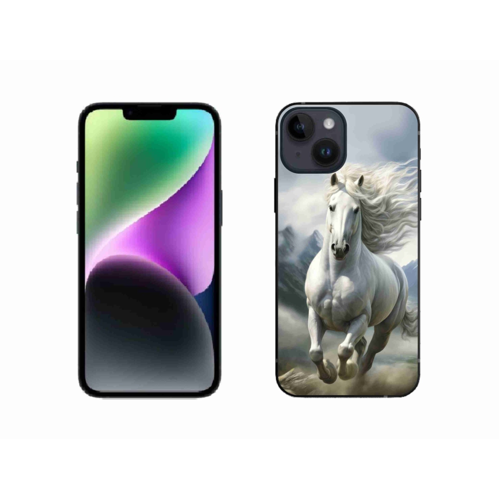 Gelový kryt mmCase na iPhone 14 - běžící bílý kůň 3