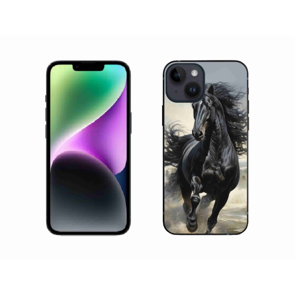 Gelový kryt mmCase na iPhone 14 - běžící černý kůň