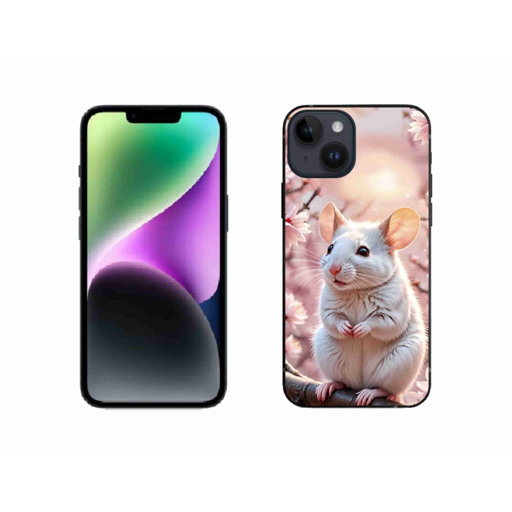Gelový kryt mmCase na iPhone 14 - bílá myš na větvi