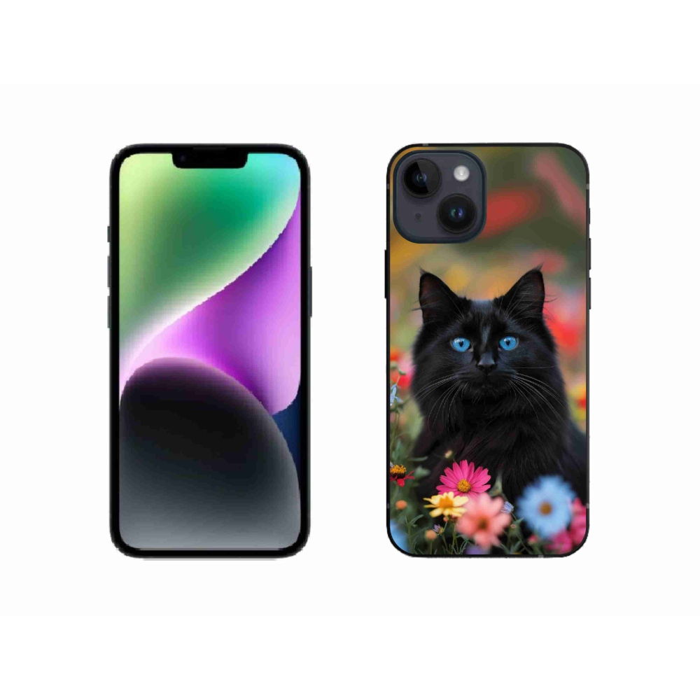 Gelový kryt mmCase na iPhone 14 - černé kotě 4