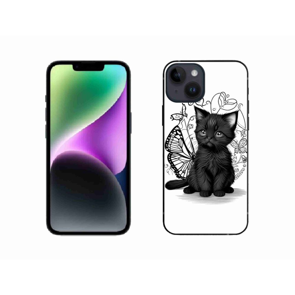 Gelový kryt mmCase na iPhone 14 - černé kotě
