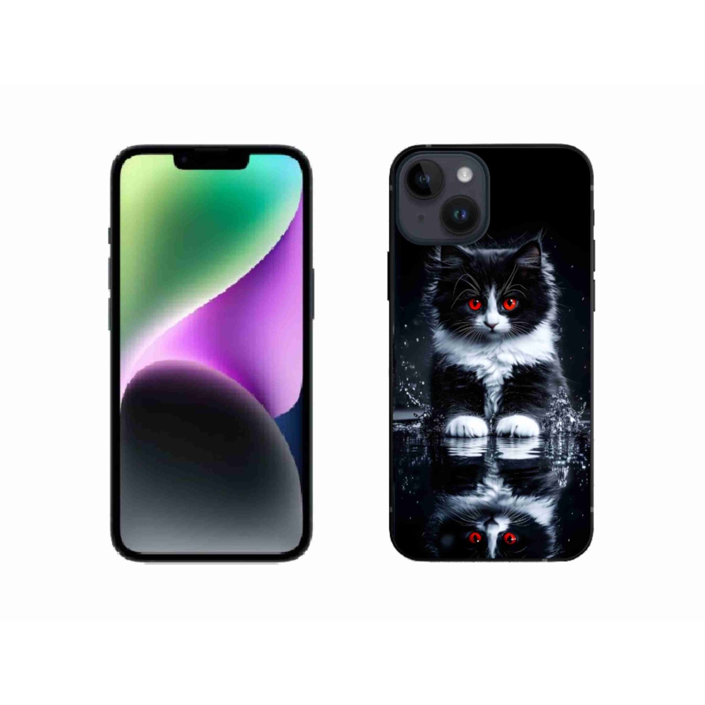Gelový kryt mmCase na iPhone 14 - černobílé kotě