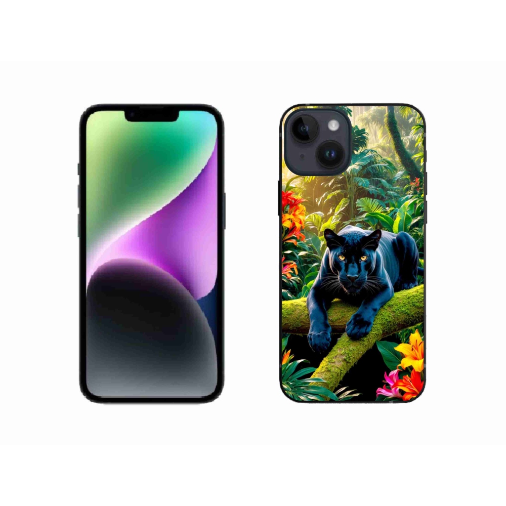 Gelový kryt mmCase na iPhone 14 - černý panter v džungli