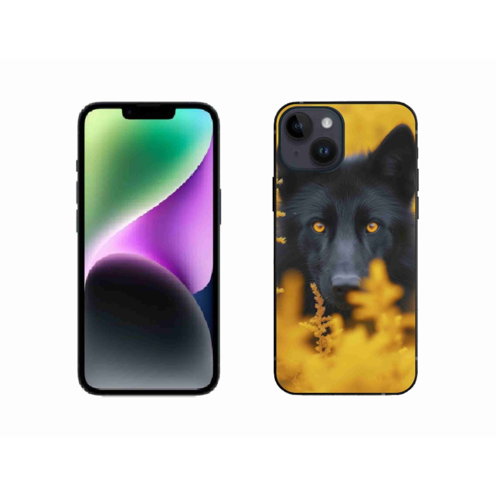 Gelový kryt mmCase na iPhone 14 - černý vlk 2